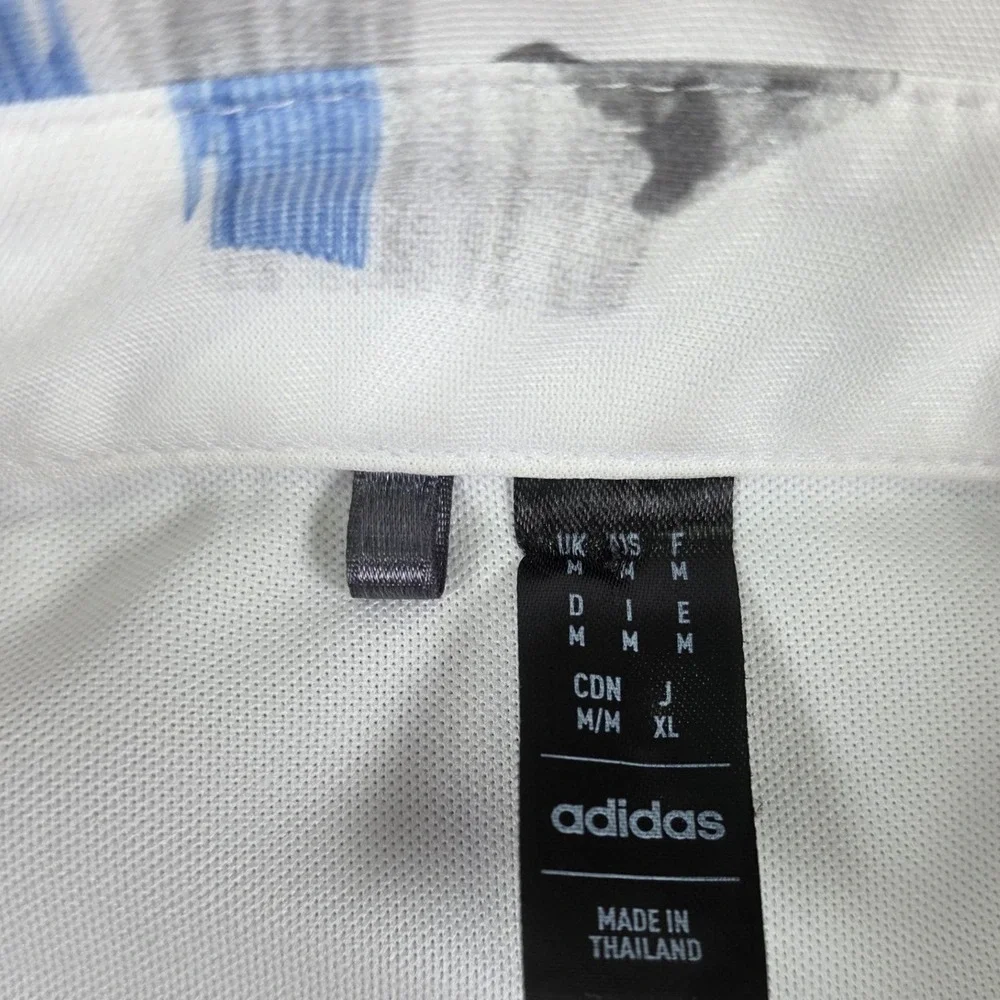 Adidas Mens Golf Polo Shirt White Blue Graphic AOP Performance Size Medium
